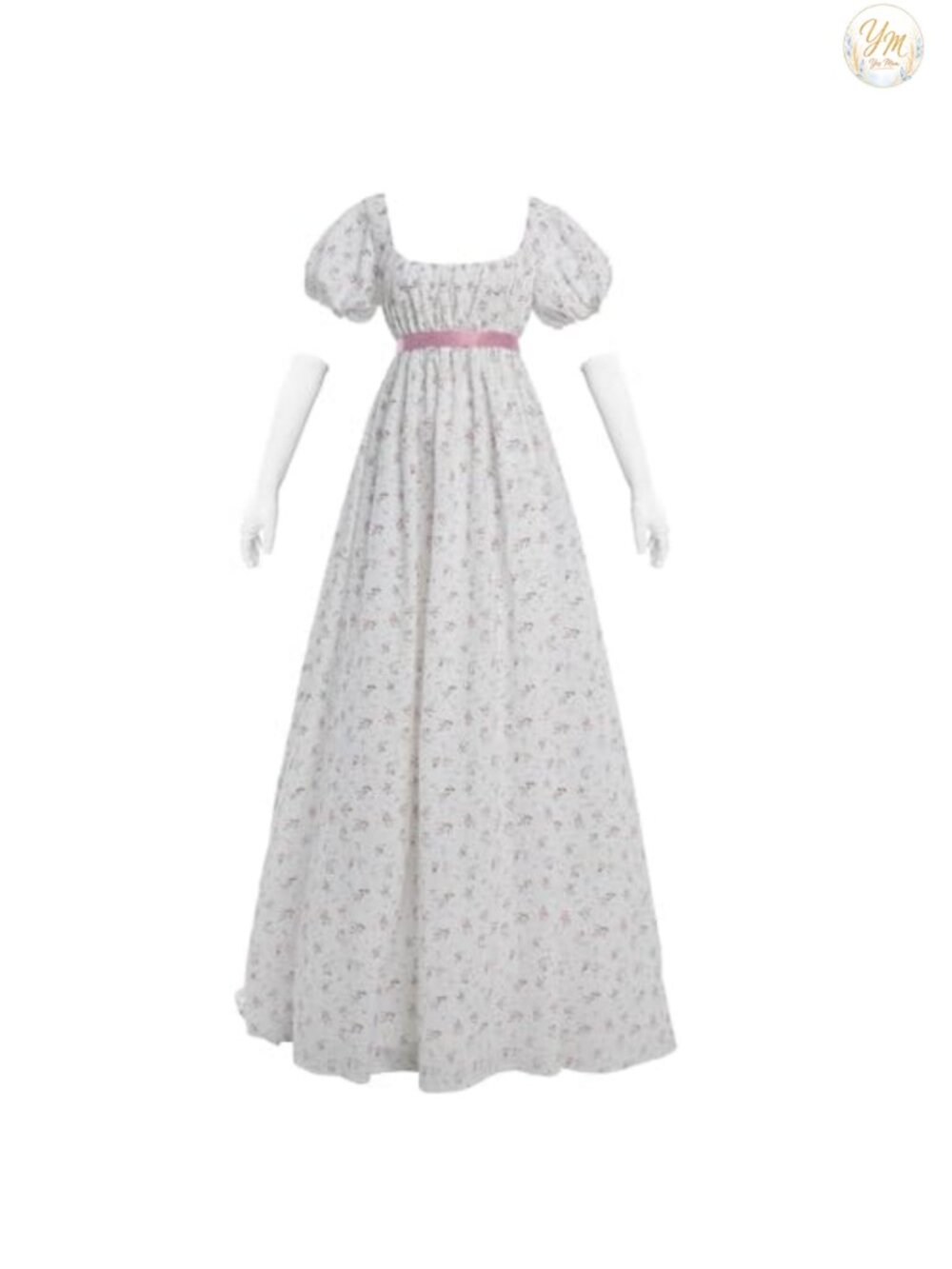 Regency Era Costume Dress 100% Cotton Empire Waist Tea Party Gown